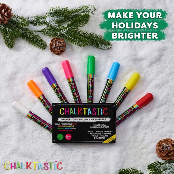 Colorful Art Co. Kreidestifte für Fenster, Tafel, Whiteboard etc. - 8 flüssige Kreidemarker mit Rund- und Keilspitze - Abwaschbar (Neon-Farben)