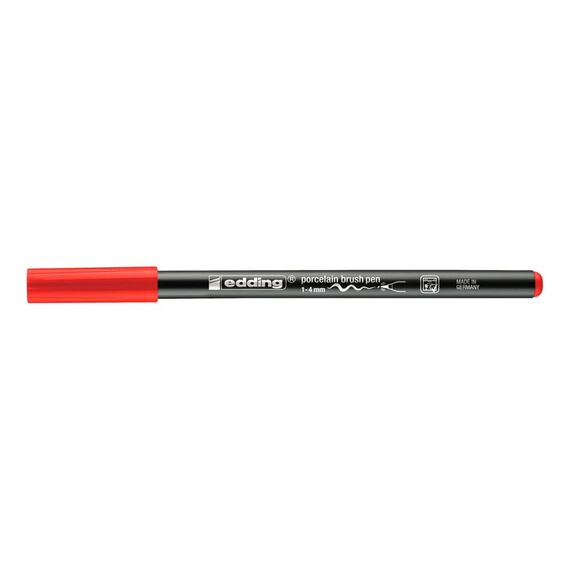 edding 4200 Porzellanpinselstift - rot - 1 Stift - Pinselspitze 1-4 mm - Filzstift zum Beschriften u. Dekorieren von Keramik, Porzellan - spülmaschinenfest, lichtechte Tinte, schnell trocknend