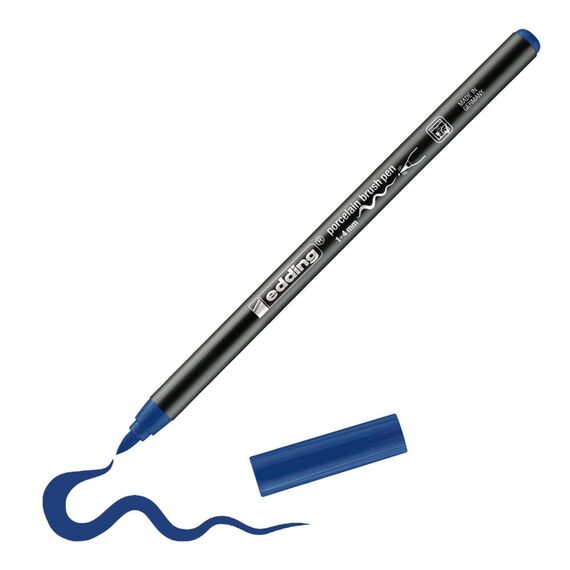 edding 4200 Porzellanpinselstift - stahl-blau - 1 Stift - Pinselspitze 1-4 mm - Filzstift zum Beschriften u. Dekorieren von Keramik, Porzellan - spülmaschinenfest, lichtechte Tinte, schnell trocknend