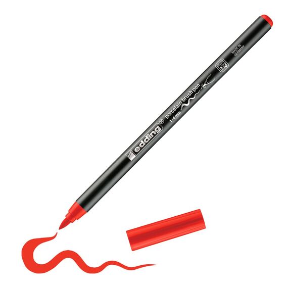 edding 4200 Porzellanpinselstift - rot - 1 Stift - Pinselspitze 1-4 mm - Filzstift zum Beschriften u. Dekorieren von Keramik, Porzellan - spülmaschinenfest, lichtechte Tinte, schnell trocknend