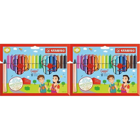 STABILO - Filzstift mit Kappenring - Cappi - 2x 18er Pack - mit 18 verschiedenen Farben