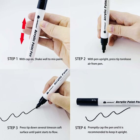 Aurobliss Acrylstifte Schwarz 8 Stück, Wasserfester Stift für Holz, Leinwand, Steine, Plastik, Kleidung, Stoff Permanent Marker Schwarz Dicke 2-3mm