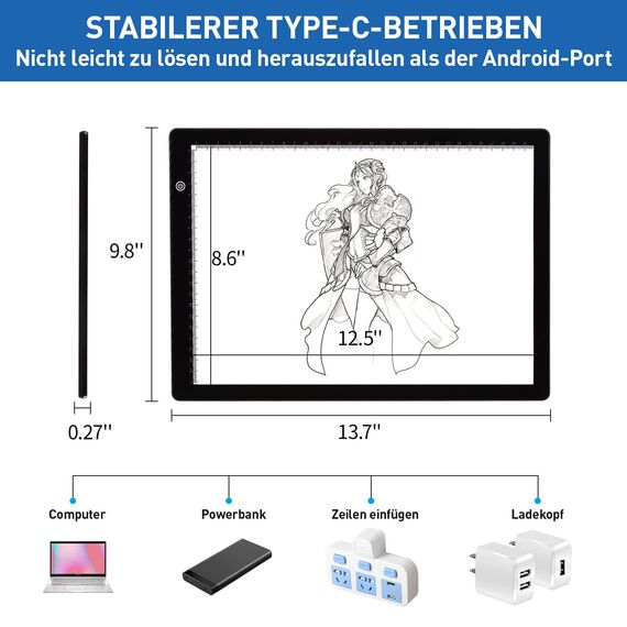 TOHETO A4 Leuchttisch, Ultra-dünne Magnetisch Leuchtplatte, Stufenlos Dimmbar Helligkeit Leuchtkasten, Tracking Leuchtplatte für Zeichnen, Diamantmalerei, Tätowierung, Röntgenbetrachtung