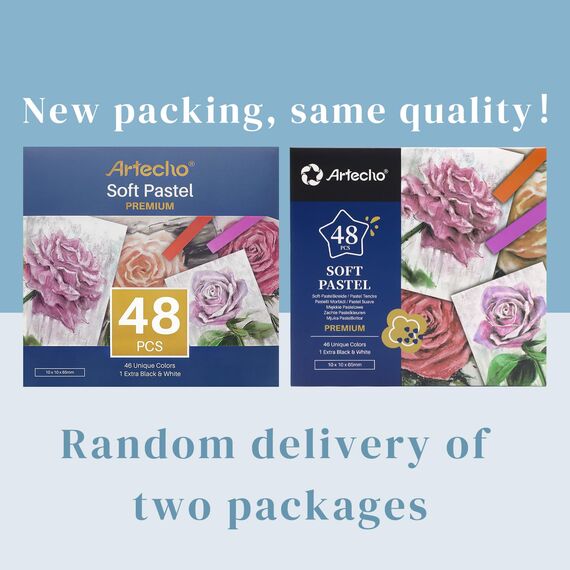 Artecho Pastellkreide 48er Premium Set, 46 Farben Darunter 4 Fluoreszierende Farben, Extra Schwarz & Weiß, Ideal für Künstler, Hobbymaler, Schule, Kunstunterricht.