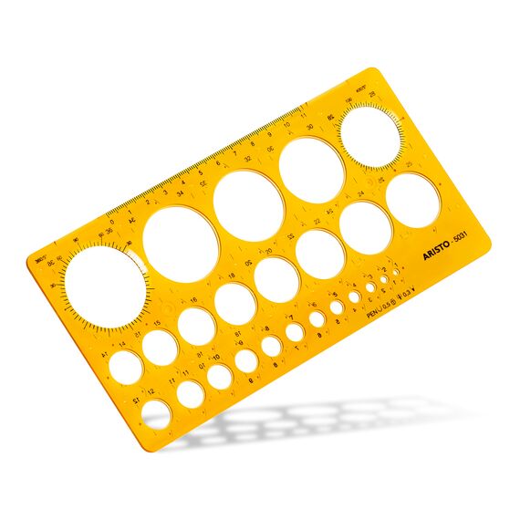 Aristo Kreisschablone AH5031, 1-36 mm (25 Kreise, Durchmesser 1 bis 36 mm, Tuschenoppen, formstabiler Kunststoff) orange-transparent