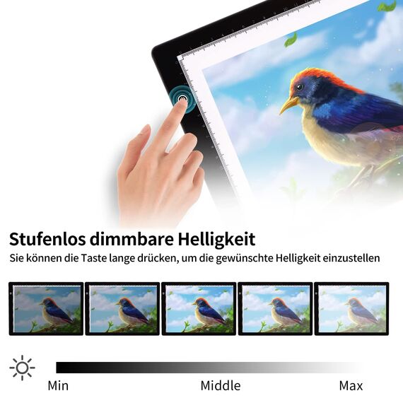 TOHETO A4 Leuchttisch, Ultra-dünne Magnetisch Leuchtplatte, Stufenlos Dimmbar Helligkeit Leuchtkasten, Tracking Leuchtplatte für Zeichnen, Diamantmalerei, Tätowierung, Röntgenbetrachtung