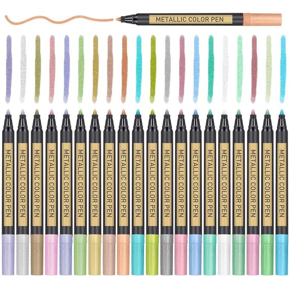 ANYUKE Metallic Stifte, 20 Farben Glitzerstifte für Fotoalbum Hochzeit zum Selbstgestalten, Gästebuch Geburtstag, Scrapbook, Goldstift zum Schwarzes Papier, Bemalen Keramik, Glas, Steine, Holz Deko