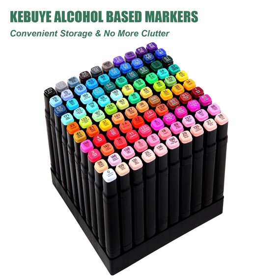 Kebuye Alkohol Marker Set, Alcohol Twin Marker 100 Farben, Meißel & Feine Verdoppelt Spitzt Alkohol Permanenter Marker Stifte für Manga, Design, Malerei, Zeichnung