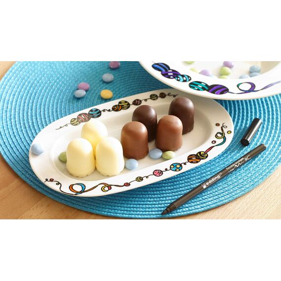 Porzellanstift braun e 4200-1 Stift - Pinselspitze 1-4 mm - Filzstift zum Beschriften u. Dekorieren von Keramik, Porzellan - spülmaschinenfest, lichtechte Tinte, schnell trocknend - edding