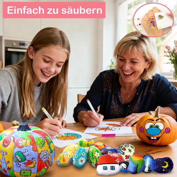 AKARUED 36 Farben Marker Acrylstifte, Acrylfarben Stifte für Holz Glas Papier Leinwand Geschenkekarte DIY Fotoalben Ostereier Deko Kunststoff Stoff Becher, Steine bemalen Set