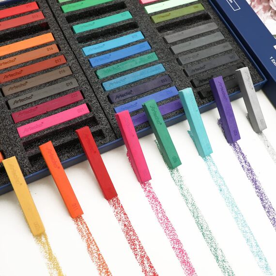 Artecho Pastellkreide 48er Premium Set, 46 Farben Darunter 4 Fluoreszierende Farben, Extra Schwarz & Weiß, Ideal für Künstler, Hobbymaler, Schule, Kunstunterricht.