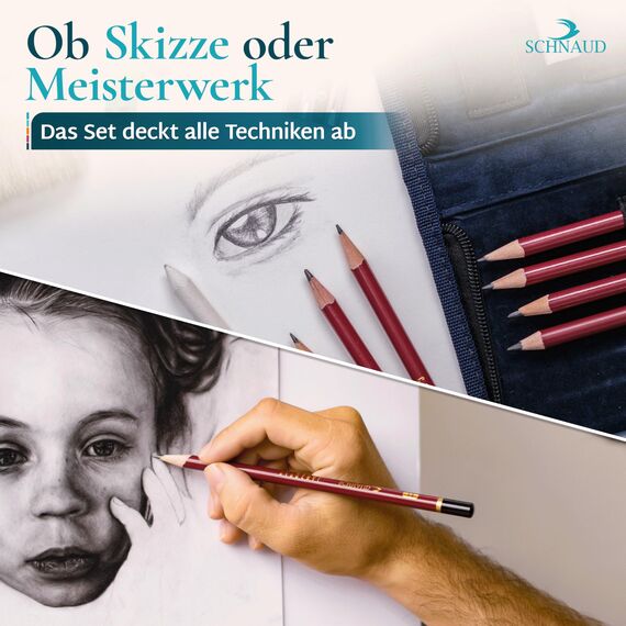 SCHNAUD Zeichenset professionell mit Online-Kurs – Bleistift Zeichenset & Zeichenzubehör zum Zeichnen lernen