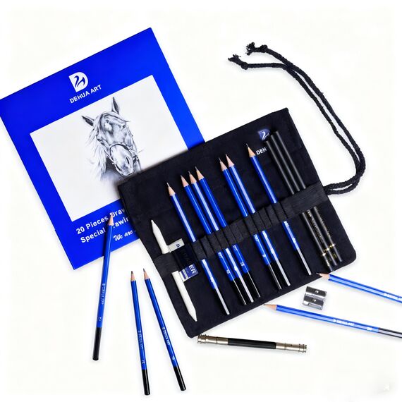 DEHUA ART Zeichenstifte und Skizzen-Set Professionelles 20-teiliges Zeichen mit tragbarer Tasche Skizzierstifte Zeichenkunst Werkzeug-Kit (Blau)