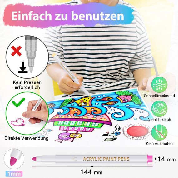 25 Farben Acrylstifte Marker Stifte für Steine, Acrylfarben für Holz Glas Papier Leinwand Geschenkekarte DIY Fotoalben Ostereier Deko Kunststoff Stoff Becher, bemalen Set