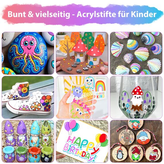 25 Farben Acrylstifte Marker Stifte für Steine, Acrylfarben für Holz Glas Papier Leinwand Geschenkekarte DIY Fotoalben Ostereier Deko Kunststoff Stoff Becher, bemalen Set