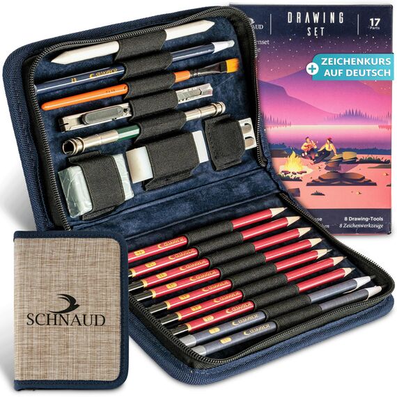 SCHNAUD Zeichenset professionell mit Online-Kurs – Bleistift Zeichenset & Zeichenzubehör zum Zeichnen lernen