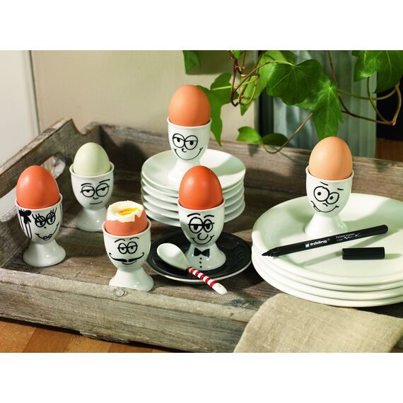 Porzellanstift braun e 4200-1 Stift - Pinselspitze 1-4 mm - Filzstift zum Beschriften u. Dekorieren von Keramik, Porzellan - spülmaschinenfest, lichtechte Tinte, schnell trocknend - edding