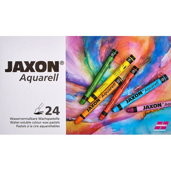 Honsell 49424 - Jaxon Aquarell Wachspastellkreide, wasservermalbar, 24er Set im Kartonetui, hohe Farbbrillanz, satter Farbaufstrich, für Künstler, Hobbymaler, Kunstunterricht