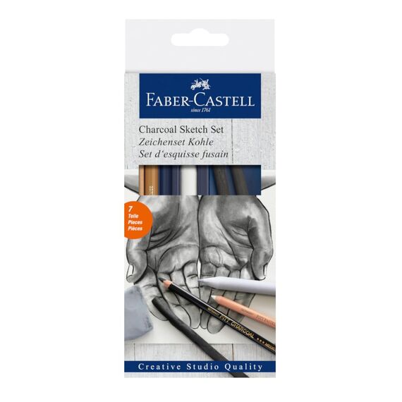 Faber-Castell 114002 - Kohle Sketch Set Goldfaber, 7 teilig