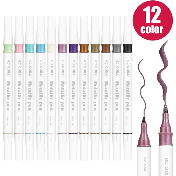 GC 12 Farben Metallischer Marker mit Fein und Pinselspitze für Sammelalbum und Keramik GC-M12