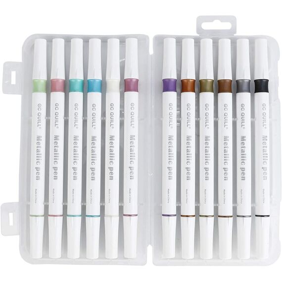 GC 12 Farben Metallischer Marker mit Fein und Pinselspitze für Sammelalbum und Keramik GC-M12