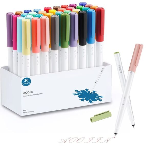 AOOIIN Stifte für Cricut Maker 4/Maker 3/Maker/Explore 4/Explore 3/Air 2, Ultimate feine Spitze Stiften 36 ​​Stück 0,4 Tip Spitze Markierungsstifte Set Schreibstift Fine Point Pen für Cricut Machine