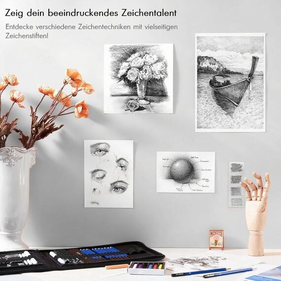 Shuttle Art Zeichenset, 52-teiliges professionelles Zeichenstifte Set, Malset mit Graphitstift, Kohlestift, Skizzenbuch, Handtasche mit Reißverschluss, für Erwachsene und Kinder geeignet