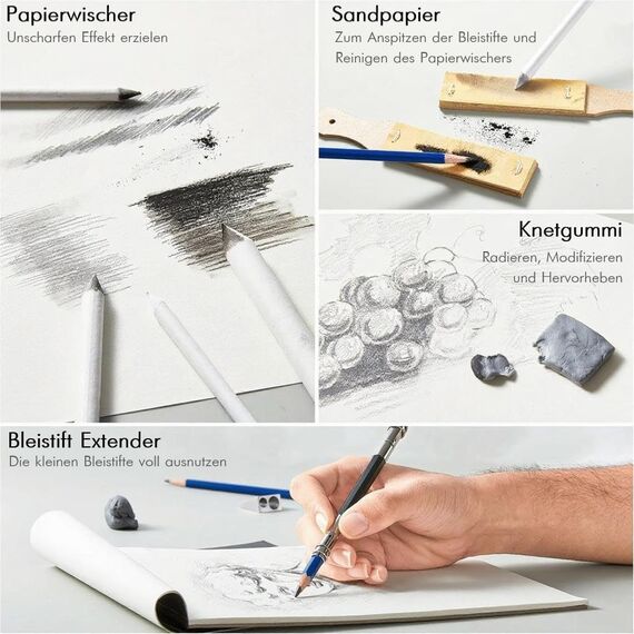 Shuttle Art Zeichenset, 52-teiliges professionelles Zeichenstifte Set, Malset mit Graphitstift, Kohlestift, Skizzenbuch, Handtasche mit Reißverschluss, für Erwachsene und Kinder geeignet