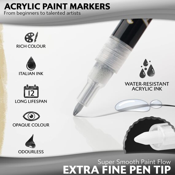 Stylo 4 Stück Metallic Marker Stifte Set – Silber, permanente Acrylmarker, Stift für Glas, Keramik, Steinmalerei, Kunsthandwerk für Erwachsene