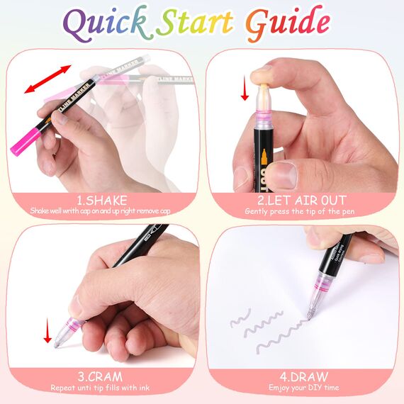 Mzh Art Double Line Metallic Markers 24 Farben Outline Stifte Glitzerstifte für die Gestaltung Ihrer eigenen Fotoalbum, Gästebuch, Scrapbook