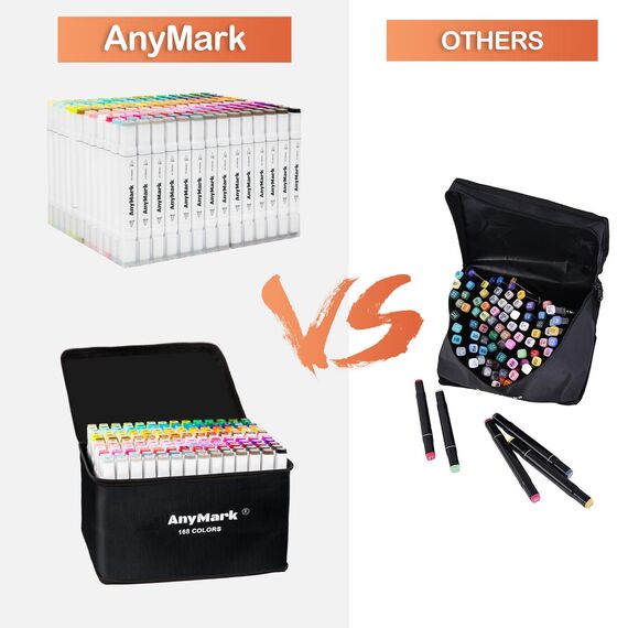 AnyMark Alkohol Marker, 168 Farben Marker Stifte Set, Twin Tip Künstler Stifte Set zum Zeichnen, Ausmalen und Skizzieren, Meißel- & Feinspitzen