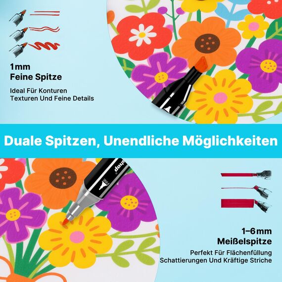 Tongfushop Filzstifte Alkohol Marker, 80 Farben Marker Set mit Feinspitze & Breitspitze, 2-Sekunden Schnelltrocknend, Alkohol Stifte mit Anti-Seepage Abstandshaltern für Malerei, Design
