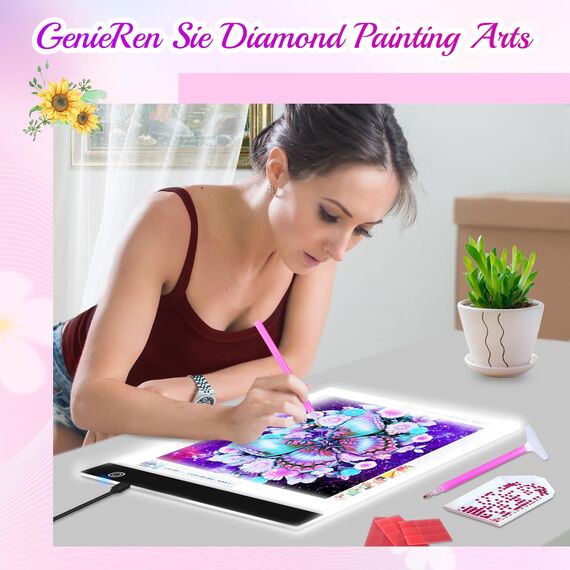 Guiseapue Leuchttisch A4 für Diamond Painting Zubehör: Einstellbare Helligkeit Diamant Painting Erwachsene, Kinder Leuchtkasten Copy Board, Light Pad für Skizzieren Animation Malen Zeichnen Designen