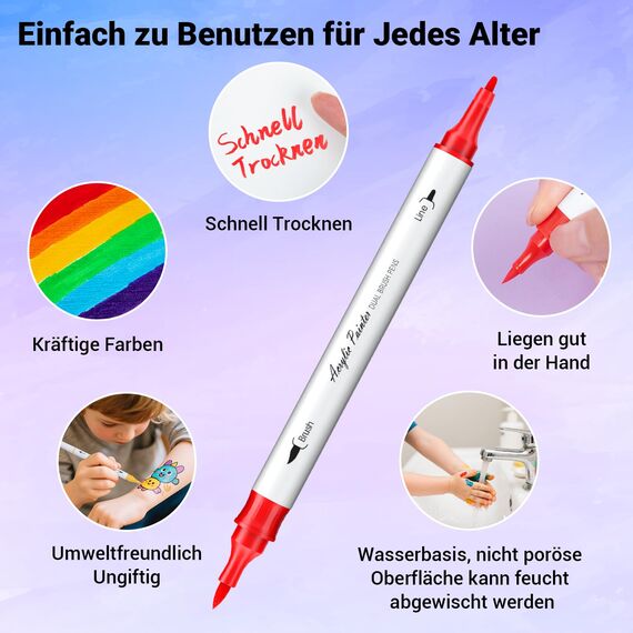 AOSUCO 24 Farben Acrylstifte für Holz Bemalen, Dual Tip Holz Beschriften Stift Acrylmarker für Steine, Glas, Keramik, Leinwand, Stifte für Kinder Ostereier zum Bemalen