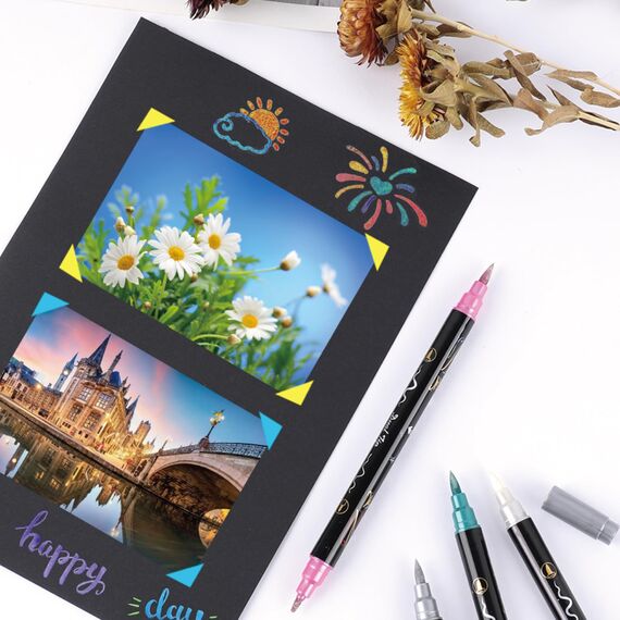 INK LAB Metallic Marker Stifte 24 Farben Metallischen Stift Pens Dual Tip für DIY Fotoalbum Gästebuch Hochzeit Scrapbook Schwarze Karte Glas Bullet Journal,Mittel & Bürstenspitze