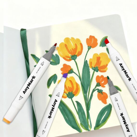 AnyMark Alkohol Marker, 80 Farben Marker Stifte Set, Twin Tip Künstler Stifte Set zum Zeichnen, Ausmalen und Skizzieren, Meißel- & Feinspitzen