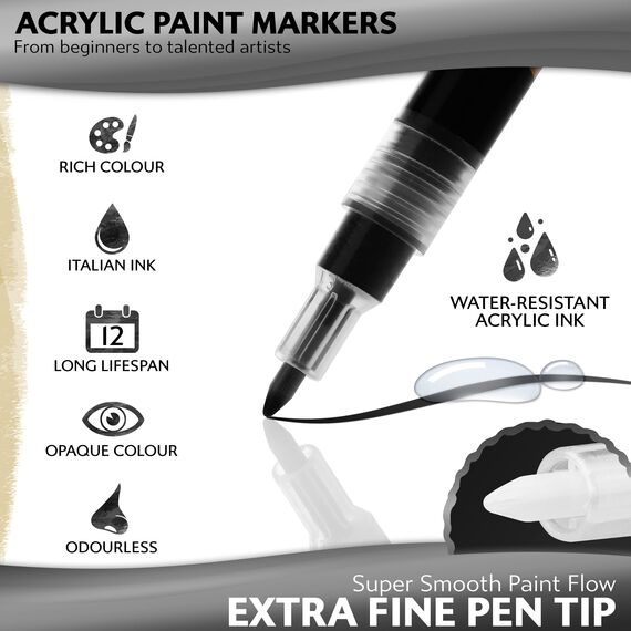 Stylo 4 Stück Metallic Marker Stifte Set – Weiß, permanente Acrylmarker, Stift für Glas, Keramik, Steinmalerei, Kunsthandwerk für Erwachsene