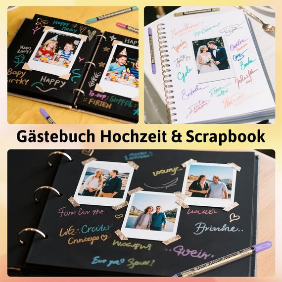 KERIFI Metallic Stifte - 12 Farben Dual Tip Metallic Marker Stifte Set für Gästebuch Hochzeit, Fotoalbum zum Selbstgestalten, Scrapbook Zubehör, Papier, Glitzerstifte für Steine, Holz, Glas, Keramik