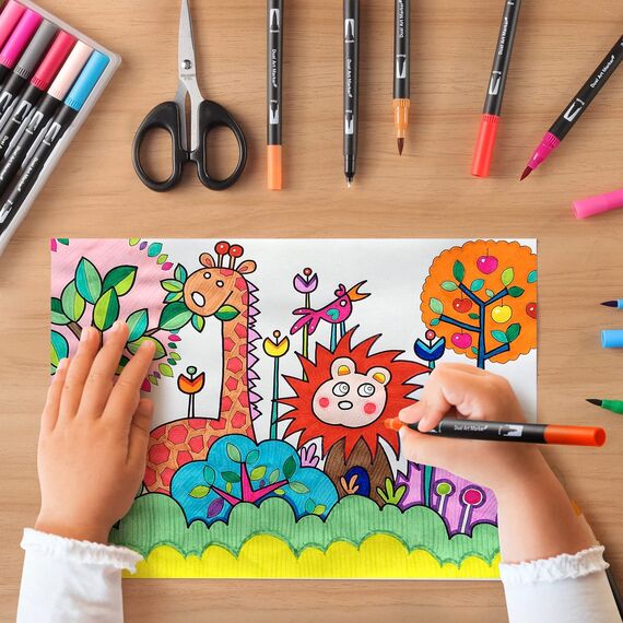 Mzh Art Dual Brush Pen Set 24 Farben Doppelfilzstifte, Malstifte für Kinder und Erwachsene, Faserschreiber und Fineliner Set für Aquarelle, Handlettering Mandala Kalligraphie Manga, 0.4 &1-2mm