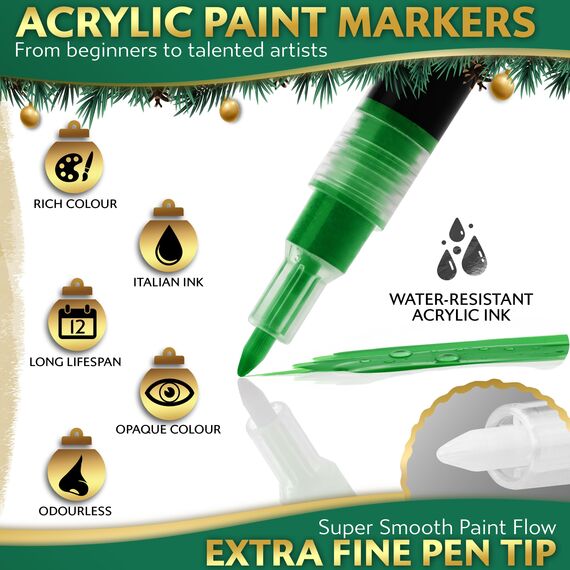 Stylo Marker Stifte Set für Weihnachten Deko und Geschenktüten Weihnachten, Weiß, Rot, Gold, Grün - Perfekt für Kreative Weihnachtsgestaltungen und Bastelprojekte