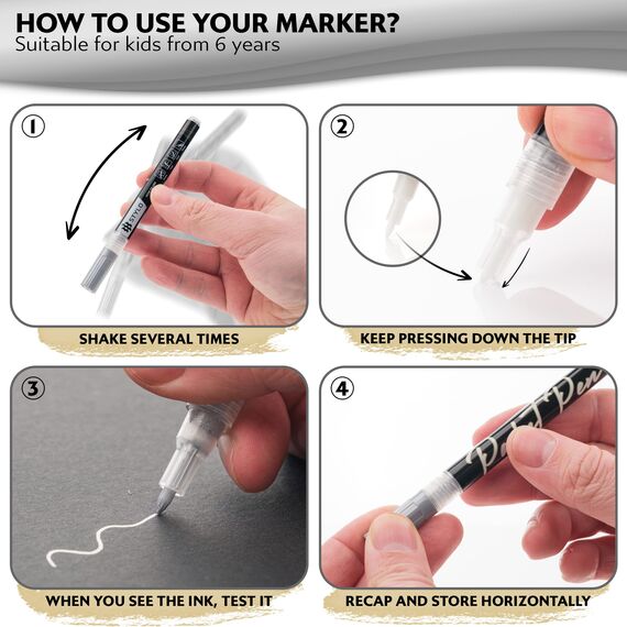 Stylo 4 Stück Metallic Marker Stifte Set – Silber, permanente Acrylmarker, Stift für Glas, Keramik, Steinmalerei, Kunsthandwerk für Erwachsene