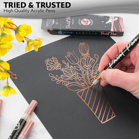 Stylo 4 Stück Metallic Marker Stifte Set – Roségold, permanente Acrylmarker, Stift für Glas, Keramik, Steinmalerei, Kunsthandwerk für Erwachsene