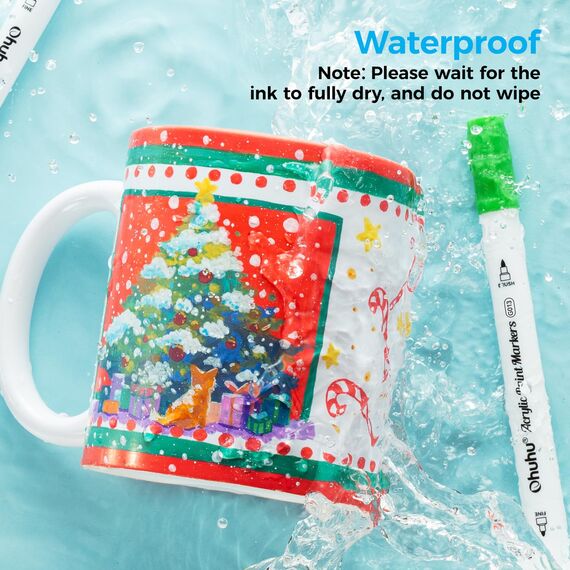 Ohuhu Acrylstifte, 36 Farben Acrylic Marker mit feiner und Pinselspitze(Doppelspitze) - Wasserfest, Lichtechte, hoher Deckkraft Acrylstifte Set für Steine Bemalen Ostereier Holz Glas Keramik Leinwand