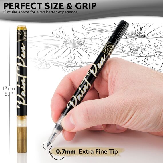 Stylo 8 Stück Metallic Marker Stifte Set – Weiß, Schwarz, Gold und Silber, Permanente Acrylmarker, Stift für Glas, Keramik, Steinmalerei, Kunsthandwerk für Erwachsene