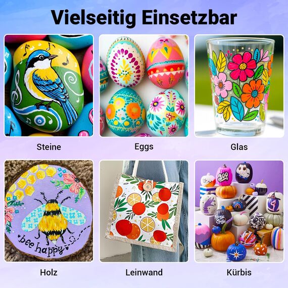 AOSUCO 24 Farben Acrylstifte für Holz Bemalen, Dual Tip Holz Beschriften Stift Acrylmarker für Steine, Glas, Keramik, Leinwand, Stifte für Kinder Ostereier zum Bemalen