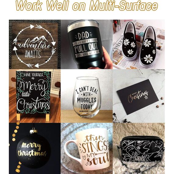 Schwarz Weiß Gold Silber Acrylstifte, 0,7mm Permanent Marker Stifte Wasserfest Acrylfarben Stifte Steine Bemalen Stifte für Steine Keramik Holz Metall Papier Glas Stoffe Kunststoff Leder DIY 8 Pack