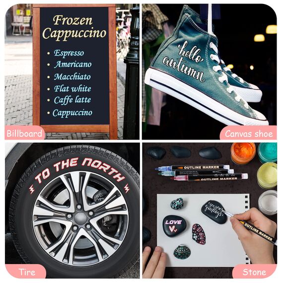 Mzh Art Double Line Metallic Markers 24 Farben Outline Stifte Glitzerstifte für die Gestaltung Ihrer eigenen Fotoalbum, Gästebuch, Scrapbook