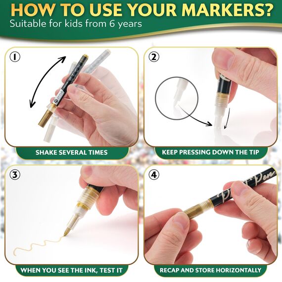 Stylo Marker Stifte Set für Weihnachten Deko und Geschenktüten Weihnachten, Weiß, Rot, Gold, Grün - Perfekt für Kreative Weihnachtsgestaltungen und Bastelprojekte