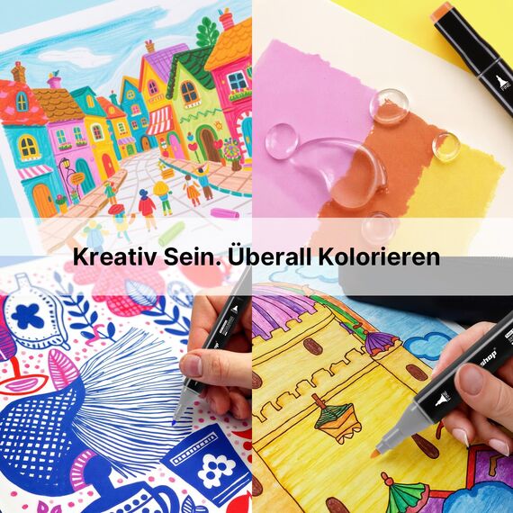 Tongfushop Filzstifte Alkohol Marker, 80 Farben Marker Set mit Feinspitze & Breitspitze, 2-Sekunden Schnelltrocknend, Alkohol Stifte mit Anti-Seepage Abstandshaltern für Malerei, Design