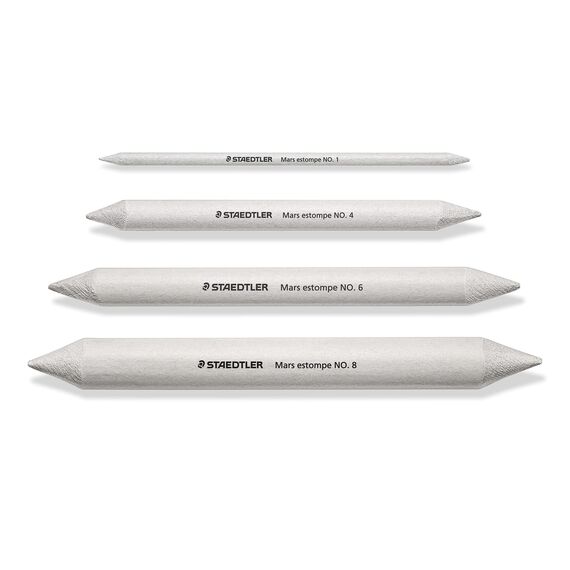 STAEDTLER 5426-S BK4ST Papierwischer, für alle verwischbaren Zeichenmaterialien, spitzbar mit Sandpapier, Blisterkarte mit 4 Papierwischern in verschiedenen Größen, 5426-S BK4